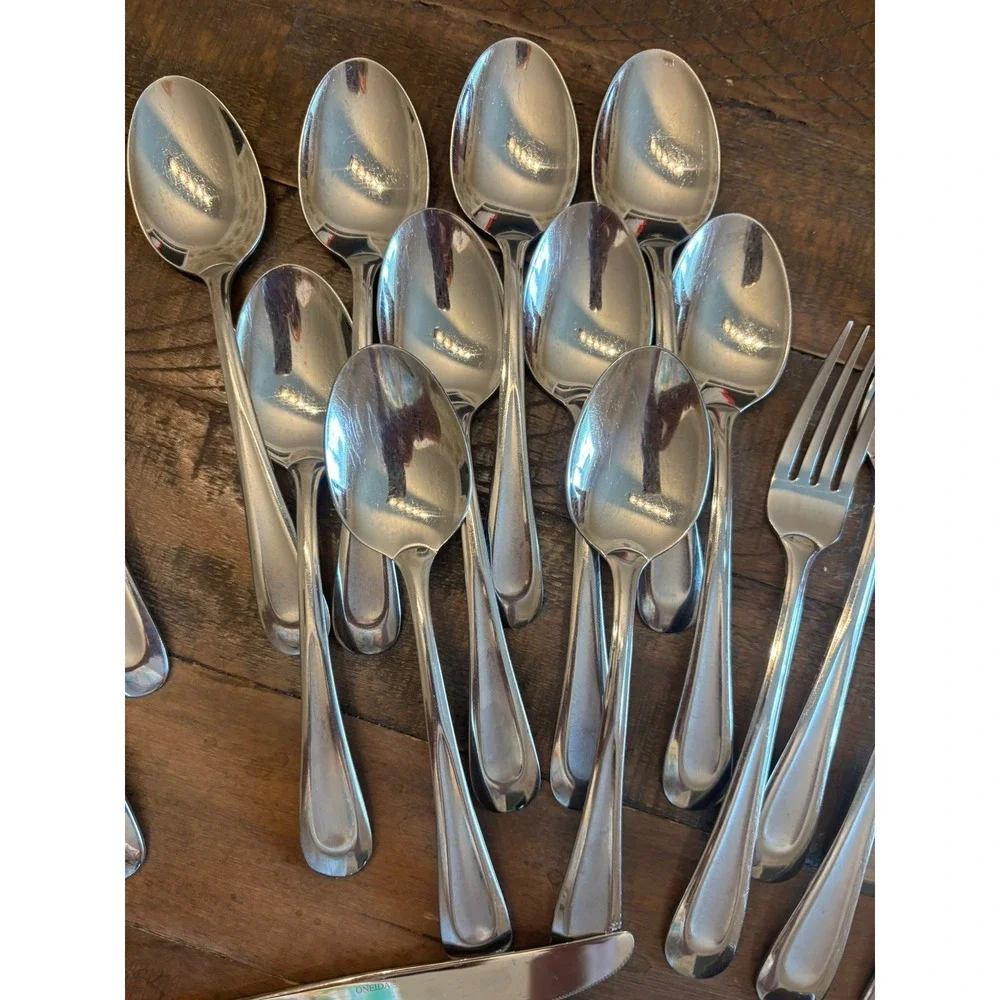 Oneida Flatware Set 51pc Silver Satin Sand Dune Stainless Steel Contemporary